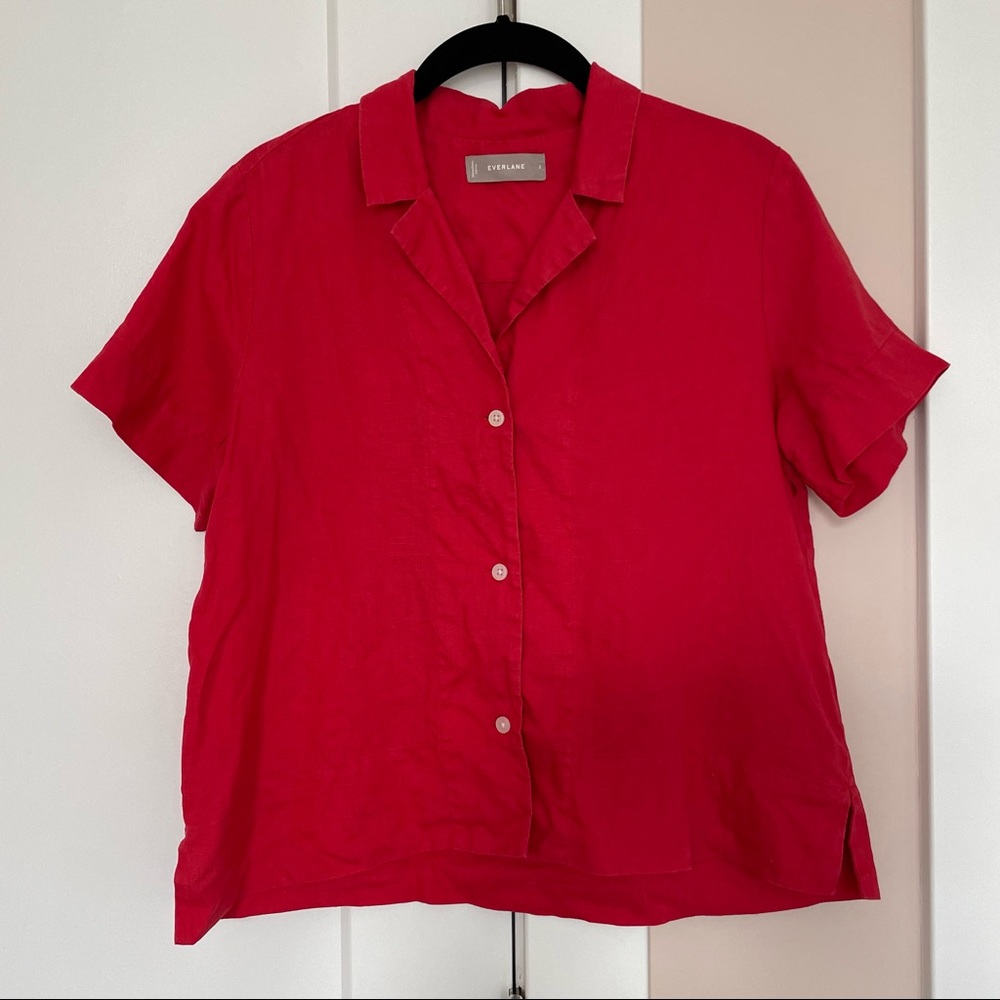 Everlane - The Linen Short Sleeve Notch Shirt - Tomato Size 2